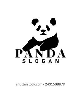 Cute and simple lazy black and white panda animal silhouette design template brand panda bear logo vector