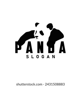 Cute and simple lazy black and white panda animal silhouette design template brand panda bear logo vector