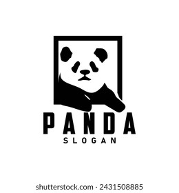 Cute and simple lazy black and white panda animal silhouette design template brand panda bear logo vector