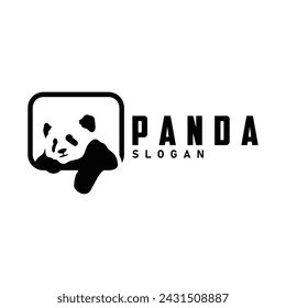 Cute and simple lazy black and white panda animal silhouette design template brand panda bear logo vector