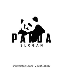 Cute and simple lazy black and white panda animal silhouette design template brand panda bear logo vector