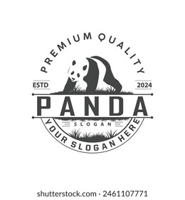 Cute and simple lazy black and white panda animal silhouette design template brand panda bear logo vector