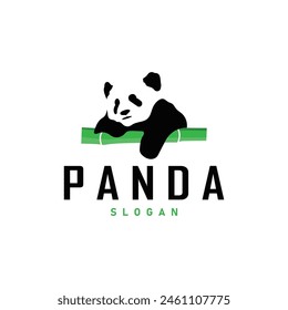 Cute and simple lazy black and white panda animal silhouette design template brand panda bear logo vector