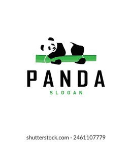 Cute and simple lazy black and white panda animal silhouette design template brand panda bear logo vector