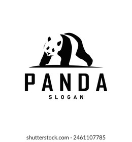 Cute and simple lazy black and white panda animal silhouette design template brand panda bear logo vector