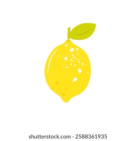 Cute simple lemon isolated on white background. Hand drawn flat cartoon vector illustration. Perfect for icon, logo, menu and so on. Textured lemon fruit
