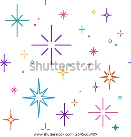 Cute simple line sparkles and stars pattern, backgroud. Minimalistic illustration.