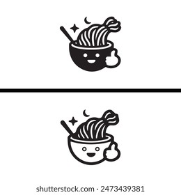 lindo y simple logo de fideos blancos y negros en un tazón