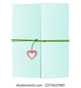 Cute simple minimalistic flat illustration of blue diary book for wishes decorated with a heart keychain tied with a string.