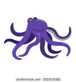 Cute simple minimalistic vector cartoon purple octopus isolated on white background