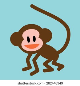 Cute, Simple Monkey Vector Illustration on Turquoise Background
