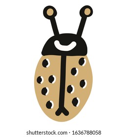 Cute simple naive ladybird doodle clipart. Hand drawn red spotted insect. Flat color entomology beetle illustration. Isolated bug, animal, spot, dot. Vector EPS 10. 