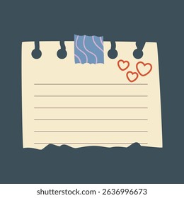 A Cute and Simple Note with Hearts and Tape in isolated  background