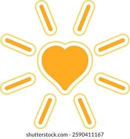 Cute And Simple Orange Heart Shaped Sun, Vector Design Element