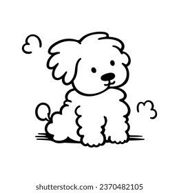 Cute Simple outline line art dog logo on isolated white background design for pet shop, store, vector doodle puppy