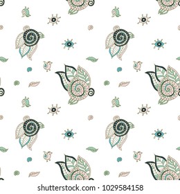 Cute simple pastel color pattern for childish textile with snails, eyes and decorative elements