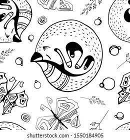 cute simple pattern with cartoon fox with leaves on white background. can be used like pattern for children textile or like wrapping paper pattern
