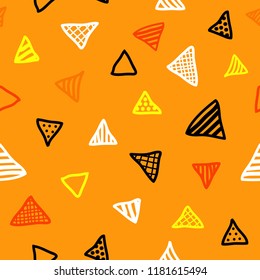 Cute simple pattern with different hand painted triangles. Vector seamless template background. Colorful memphis style illustration.