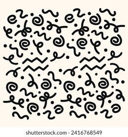 Cute simple pattern with different hand painted elements. Doodle style illustration.