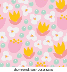 Cute simple pattern with Flowers in scandinavian style. Seamless abstract Floral texture. Floral Field background.