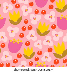 Cute simple pattern with Flowers in scandinavian style. Seamless abstract Floral texture. Floral Field background.