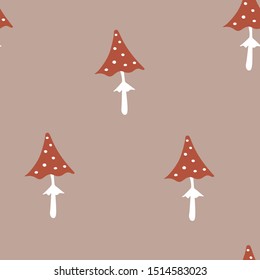 Cute  simple pattern with mushrooms in  minimalism style.  Fly agaric repeated  background. Vector background for dresses,textiles,wallpapers, designer paper, etc