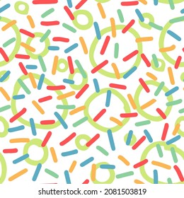 Cute simple pattern with various hand-painted elements. Vector decorative carnival background. Cartoon background for Kids. 
