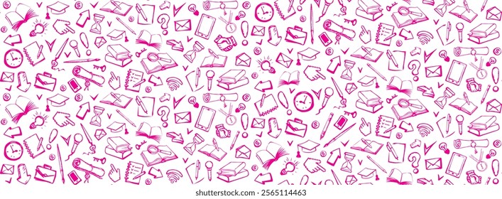 Cute simple phone web data pad app wifi tool exam time light bulb text. Outline black ink pen hand drawn read old diary file note. Check list scroll logo emblem fly arrow retro cartoon line art style