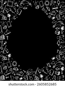 Cute simple phone web data pad app wifi tool exam time light bulb text. Outline black ink pen hand drawn read old diary file note. Check list scroll logo emblem fly arrow retro cartoon line art style