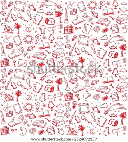 Cute simple phone web data pad app wifi tool exam time light bulb text. Outline black ink pen hand drawn read old diary file note. Check list scroll logo emblem fly arrow retro cartoon line art style
