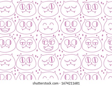 süße Vektorillustration mit rosafarbener Katzenkatze, nahtloses Musterdesign