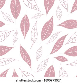Cute simple pink leaves vector seamless repeat pattern.