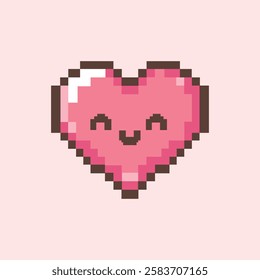 A cute simple Pixel Heart with smile and Cute Blushing colour