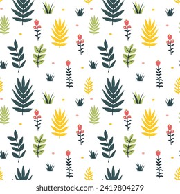Cute Simple Plants Seamless Pattern Background. Vector Illustration EPS10