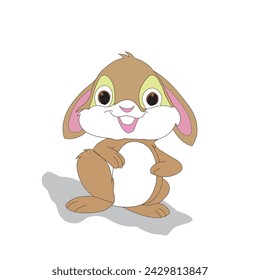 Cute and simple rabbit illustration on white background. Cartoon Cute Bunny Fat Rabbit Drawing