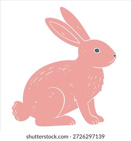 Cute simple rabbit with texture. Hand drawn spring easter bunny in pink color.