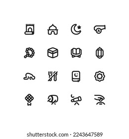 Cute simple Ramadan outline icon set with Islam and Muslim related icons