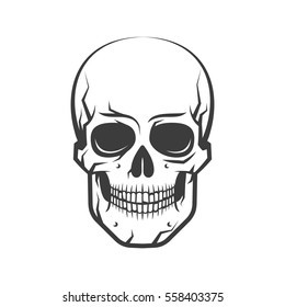 Cute, simple and realistic human skull - a tattoo on a white background. Vector illustration.