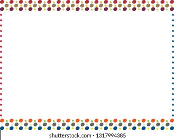 cute simple rectangular frame consists of small circles arranged in order. in red, yellow and blue color tone.