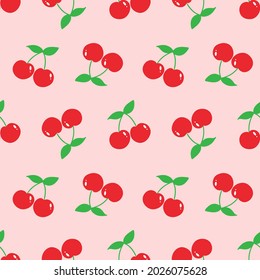 Cute and simple red cherries vector seamless pattern background.