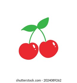 Cute and simple red cherry vector cartoon style icon, illustration.