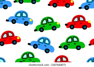Rein einfaches Retro-Automobil nahtloses Muster. Kinder handgezeichnet Automobil auf weißem Hintergrund. Doodle Boy Transport endlose Bildschirmhintergrund