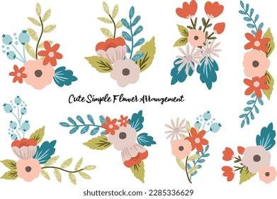 Cute Simple Retro Flower Illustration Arrangement