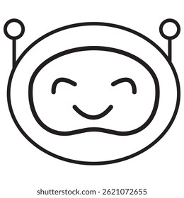 Ícone de rosto de robô bonito e simples representando IA, robótica, automação e assistentes inteligentes, perfeito para tecnologia futurista, chatbots e serviços digitais.