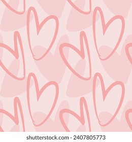 Cute Simple Romantic Seamless Pattern in hand-drawn hearts. Vector illustration