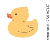 Cute simple rubber duck toy. Funny duck character, kids toy. Flat vector illustration