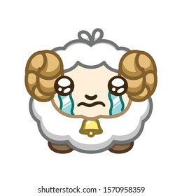 Cute simple sad fluffy sheep cartoon icon illustration. Logo drawing design. Farming, livestock and agriculture. Animal Cruelty. Wool. Vegan vegetarian.