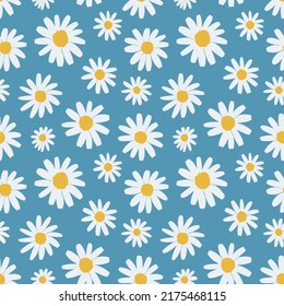 Cute simple seamless pattern with chamomile flowers. Spring and summer background. Vector illustration