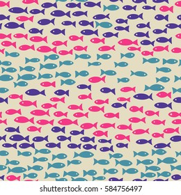 Cute and simple seamless pattern with colorful fish