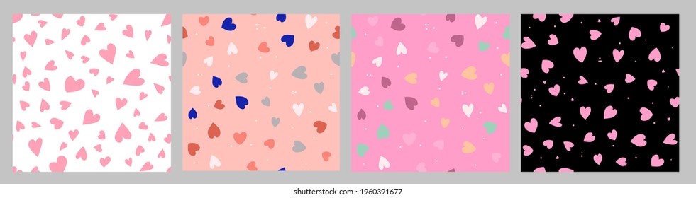 Cute Simple Seamless Pattern Love Heart Background collection set. Vector Illustration EPS10